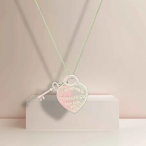 Tiffany & Co. Heart Tag w/ Key Pendant Necklace